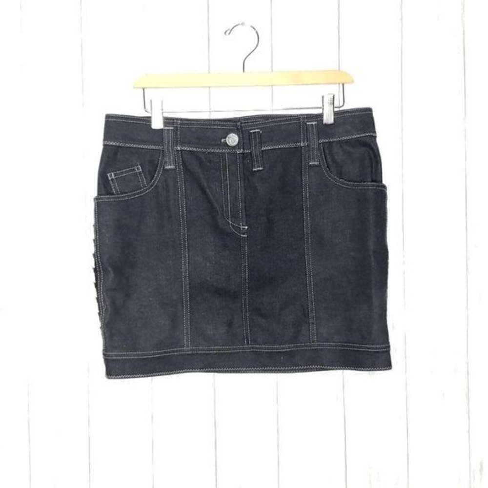 Vintage Christian Dior Denim & Lambskin Mini Skirt Size 10